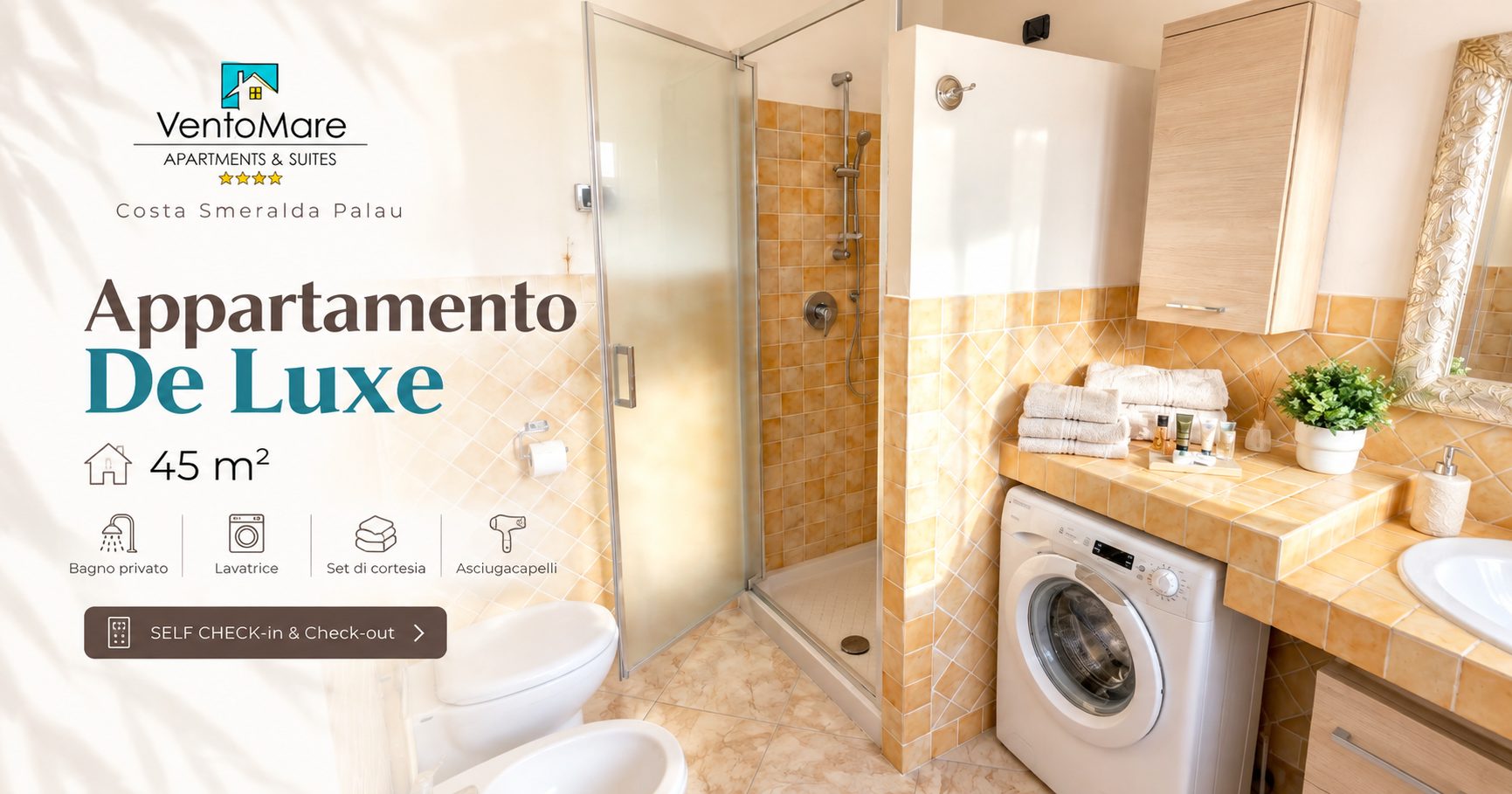Grafica promozionale appartamento A: zona living smart TV — appartamento A, Palau Sardegna