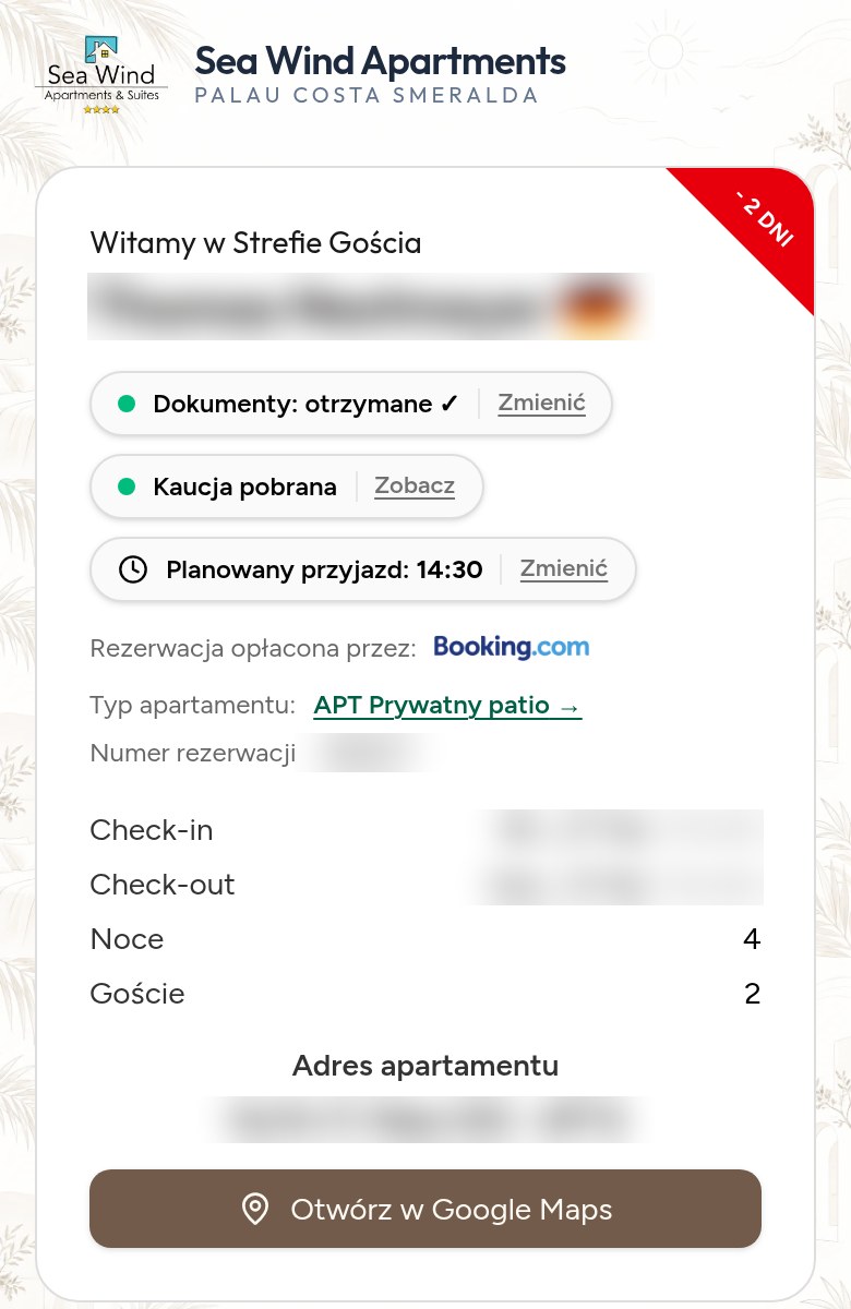 Prawdziwy zrzut ekranu strefy gościa na smartfonie, dane osobowe zamazane