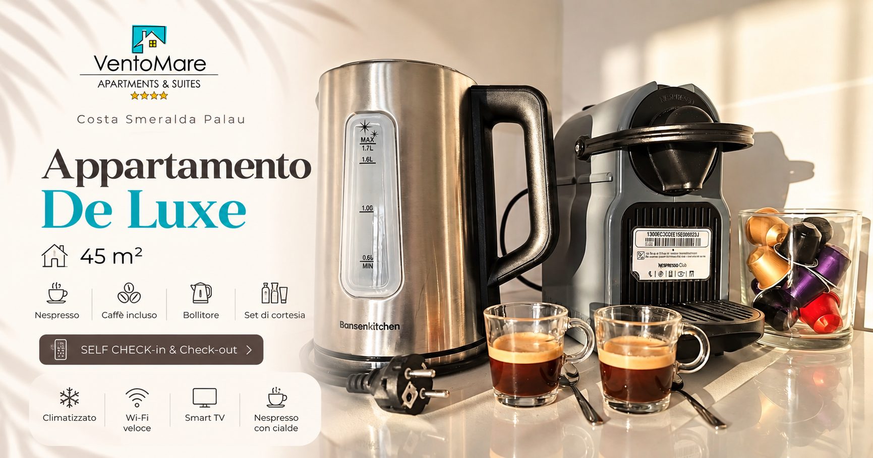 Grafica promozionale appartamento A: bagno doccia lavatrice — appartamento A, Palau Sardegna