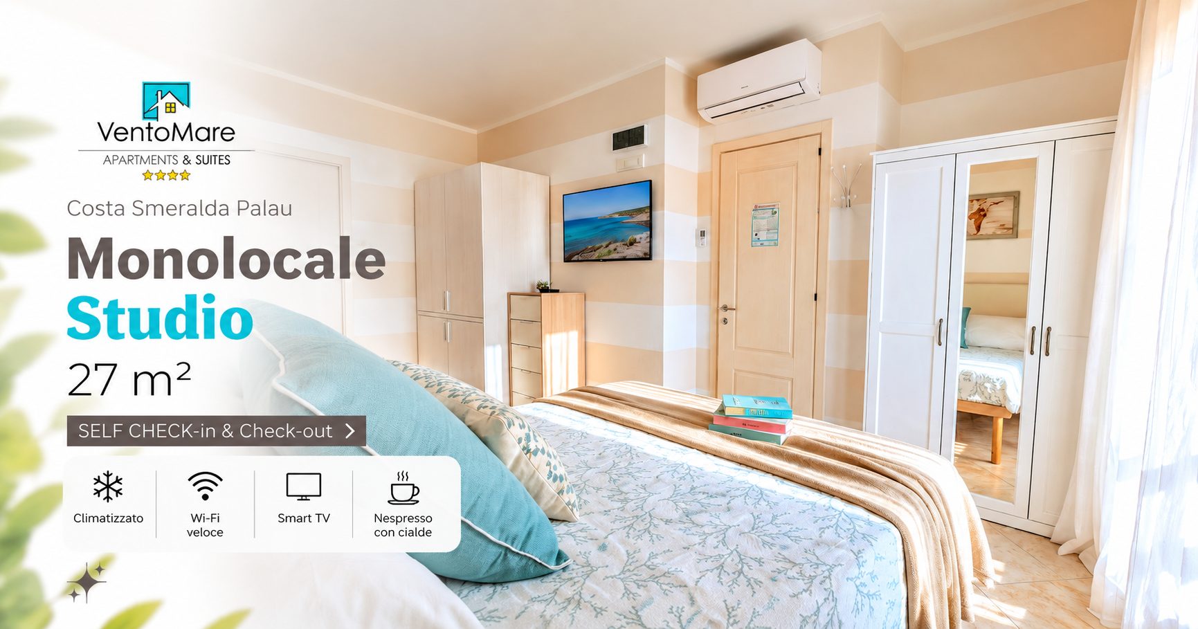 Grafica promozionale appartamento C: camera armadio climatizzatore — appartamento C, Palau Sardegna