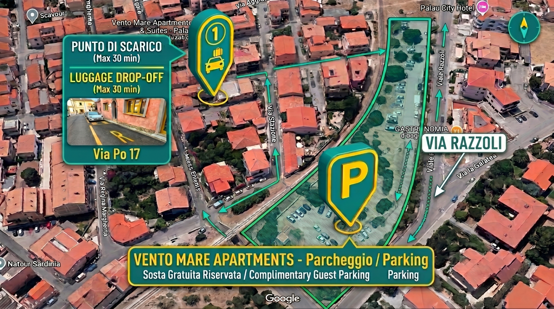 Mappa parcheggio gratuito Vento Mare Apartments Palau
