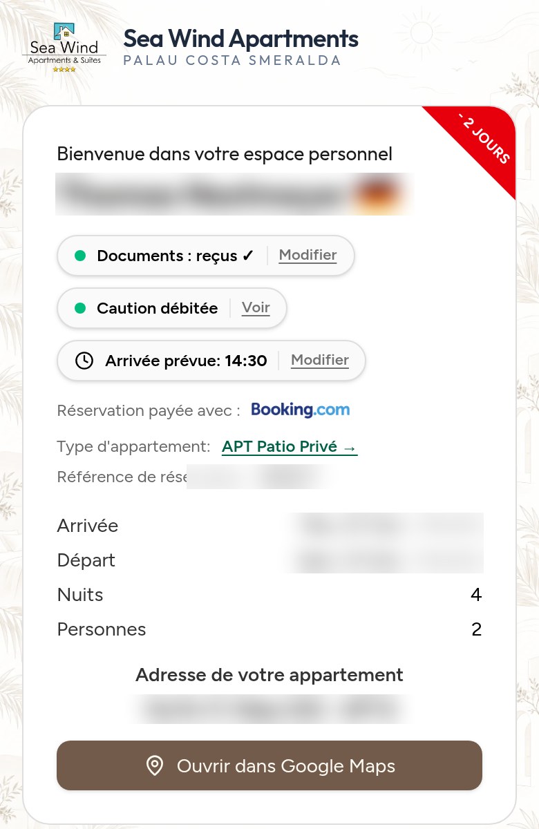 Capture réelle de l'espace client sur smartphone, données personnelles floutées
