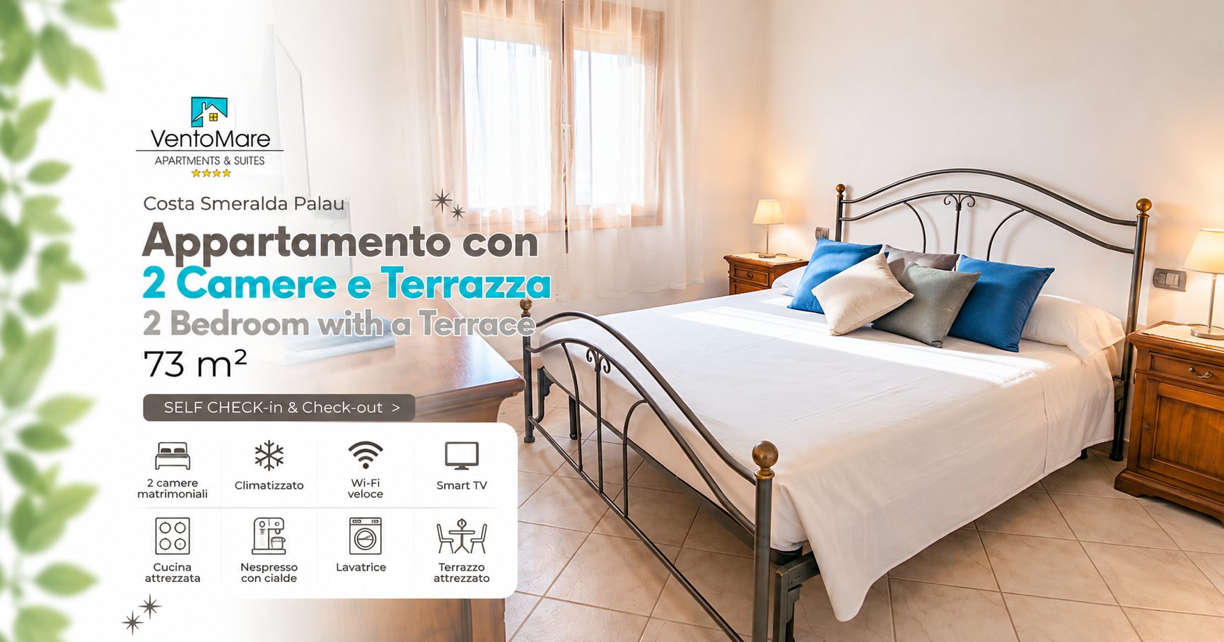 Grafica promozionale appartamento E: camera matrimoniale — appartamento E, Palau Sardegna