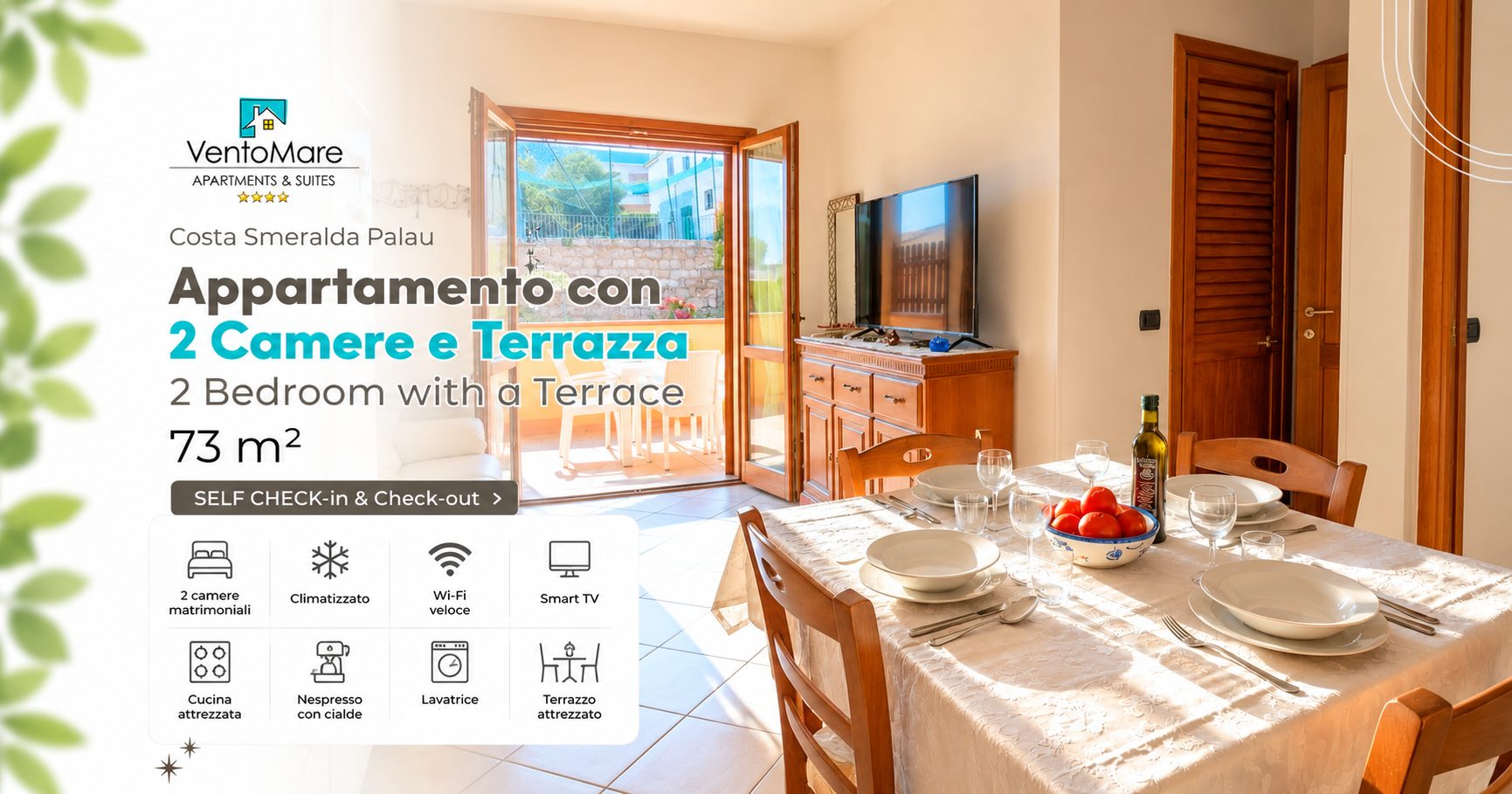 Grafica promozionale appartamento E: soggiorno zona pranzo — appartamento E, Palau Sardegna