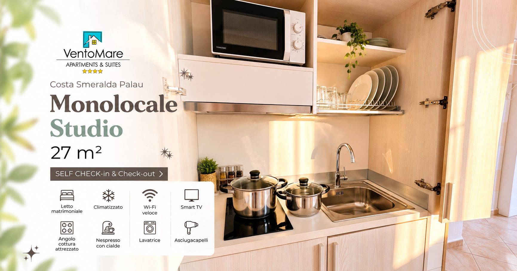 Grafica promozionale appartamento C: angolo cottura — appartamento C, Palau Sardegna