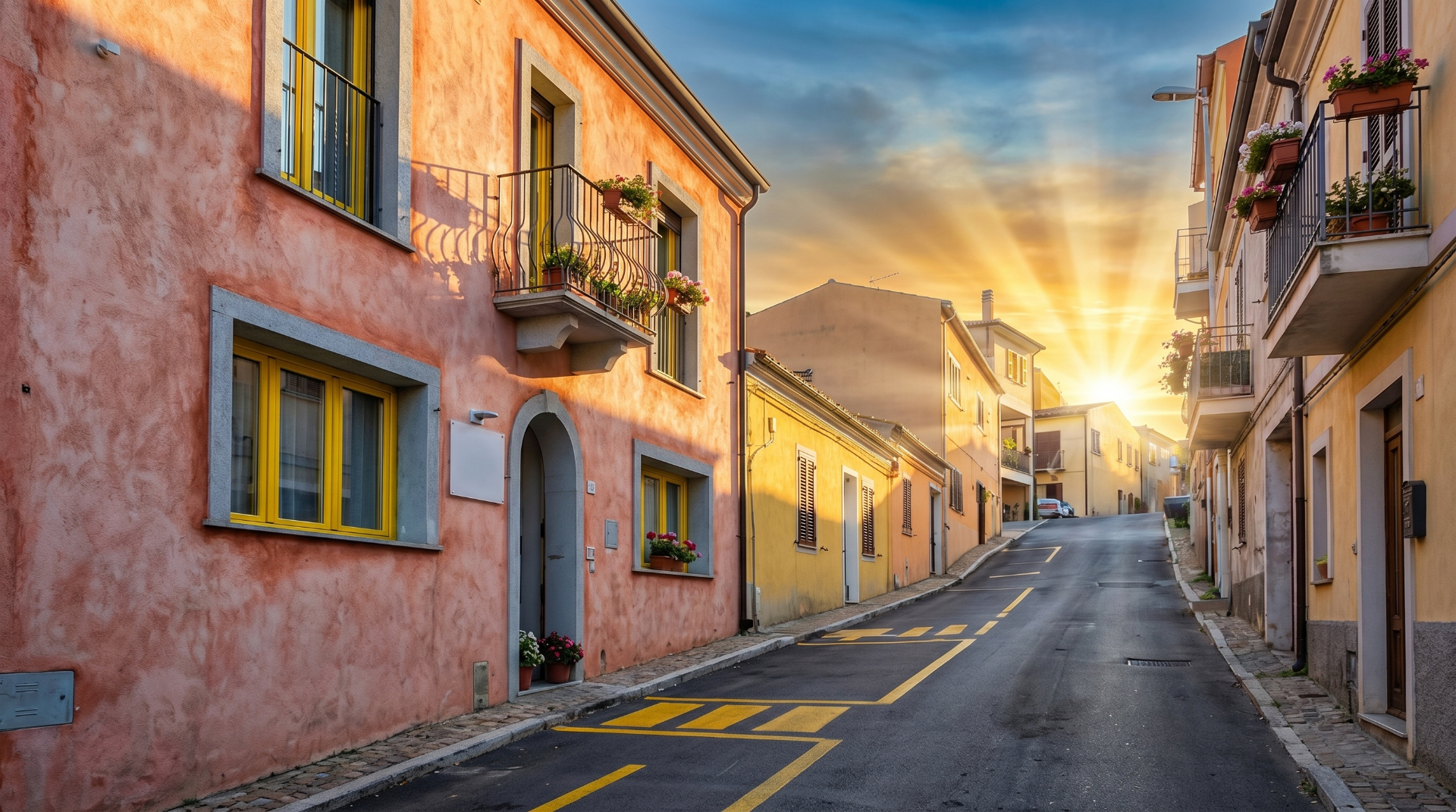 Camera da letto luminosa e accogliente in stile mediterraneo, con biancheria bianca, tazza di caffè e accappatoio