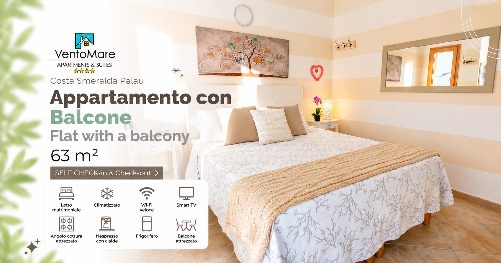 Grafica promozionale appartamento D: camera matrimoniale — appartamento D, Palau Sardegna
