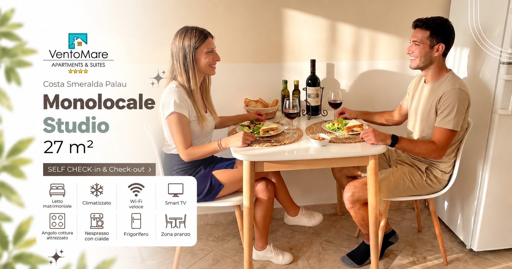 Grafica promozionale appartamento C: tavolo pranzo — appartamento C, Palau Sardegna