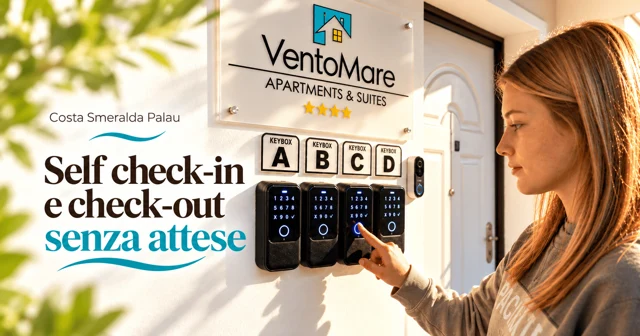 Ospite digita il codice sul KEYBOX all'ingresso di Vento Mare a Palau