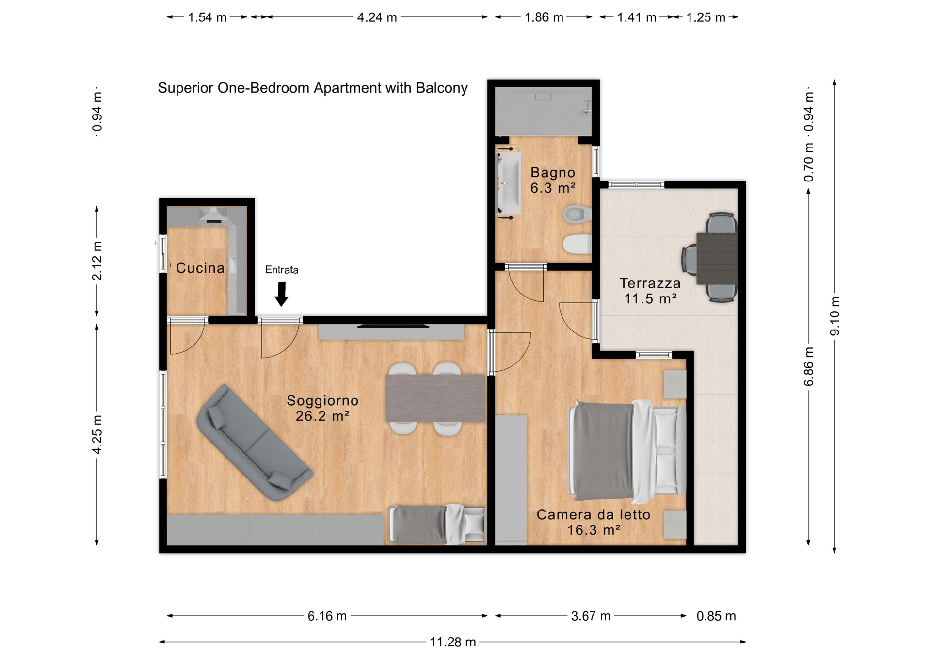 Planimetria Appartamento Bilocale con Terrazzo — Palau Sardegna