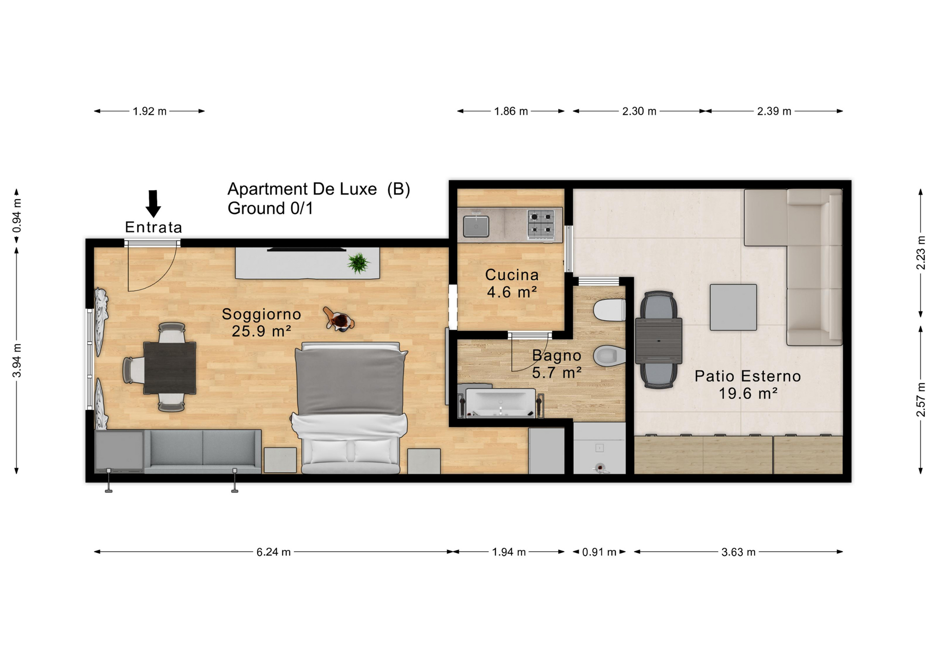 Planimetria Appartamento con Patio Privato — Palau Sardegna