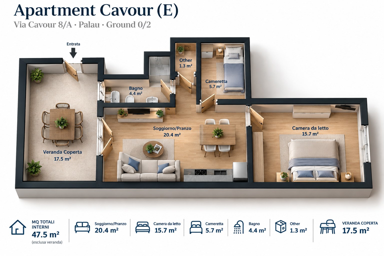 Planimetria Appartamento Cavour con Veranda Privata — Palau Sardegna