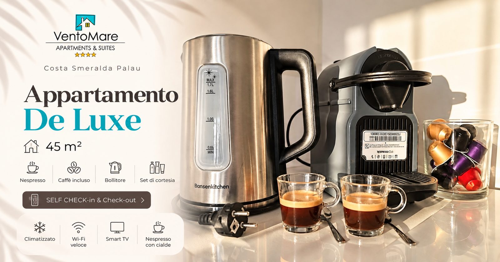 Grafica promozionale appartamento A: cucina attrezzata — appartamento A, Palau Sardegna