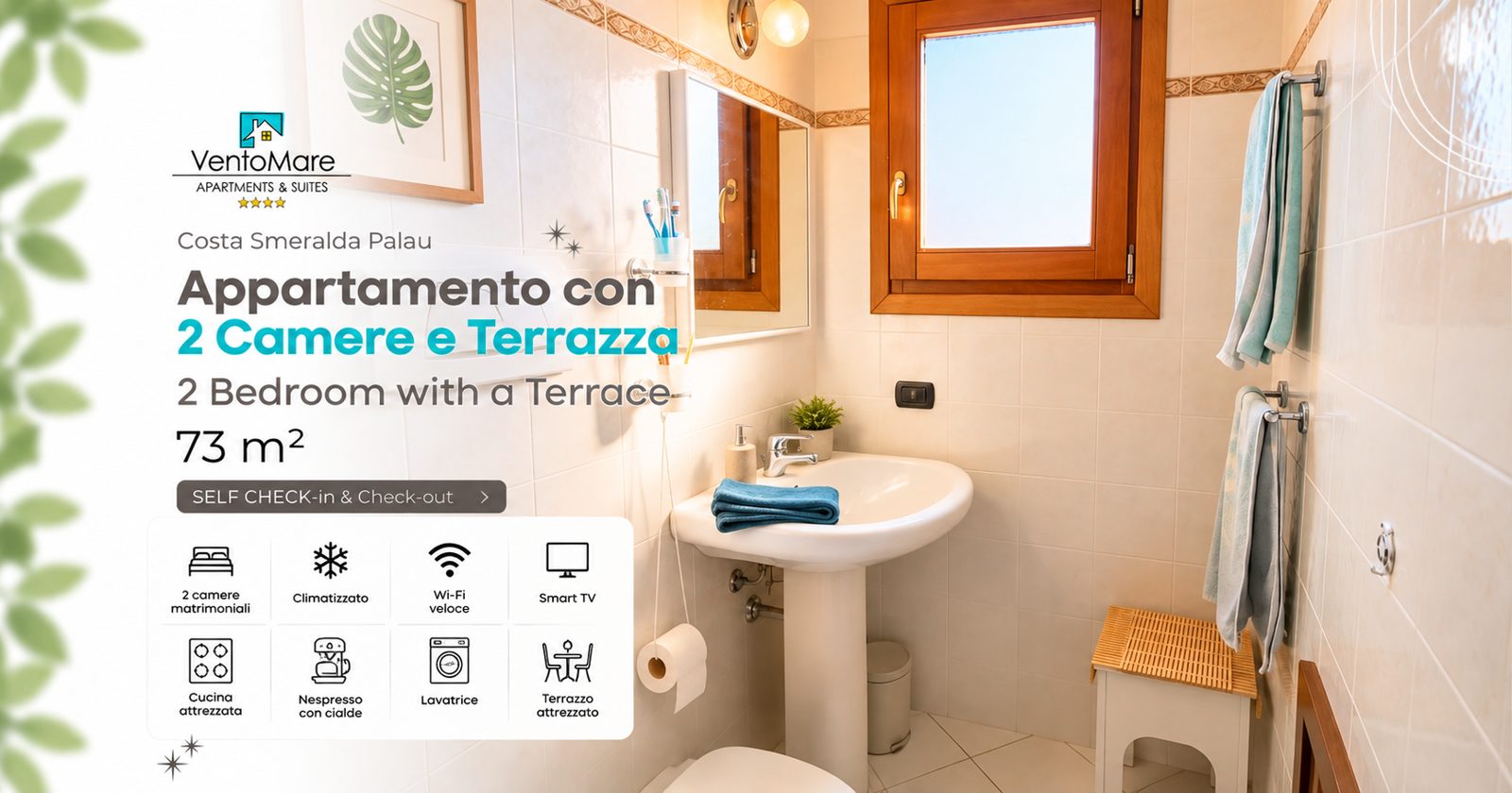Grafica promozionale appartamento E: bagno — appartamento E, Palau Sardegna