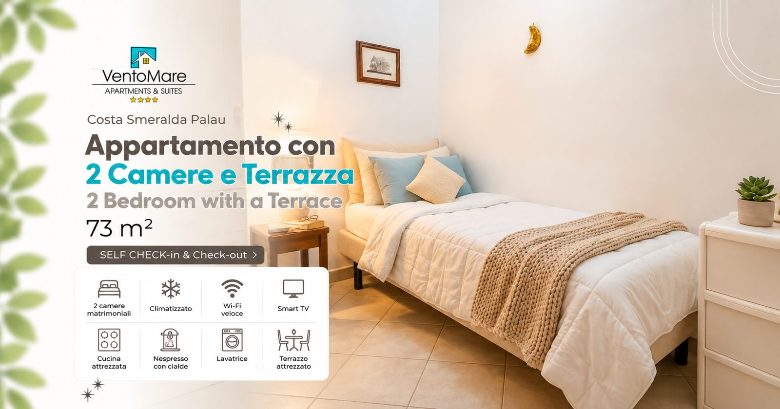 Grafica promozionale appartamento E: camera singola — appartamento E, Palau Sardegna