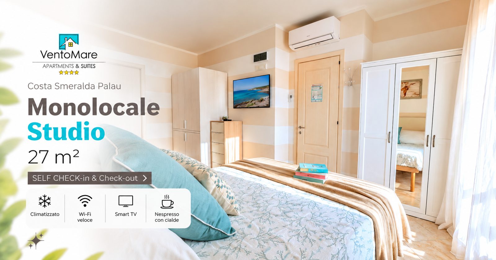 Grafica promozionale appartamento C: camera armadio climatizzatore — appartamento C, Palau Sardegna