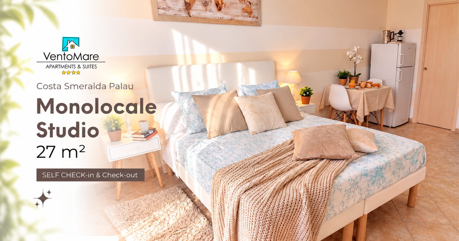 Grafica promozionale appartamento C: letto matrimoniale — appartamento C, Palau Sardegna