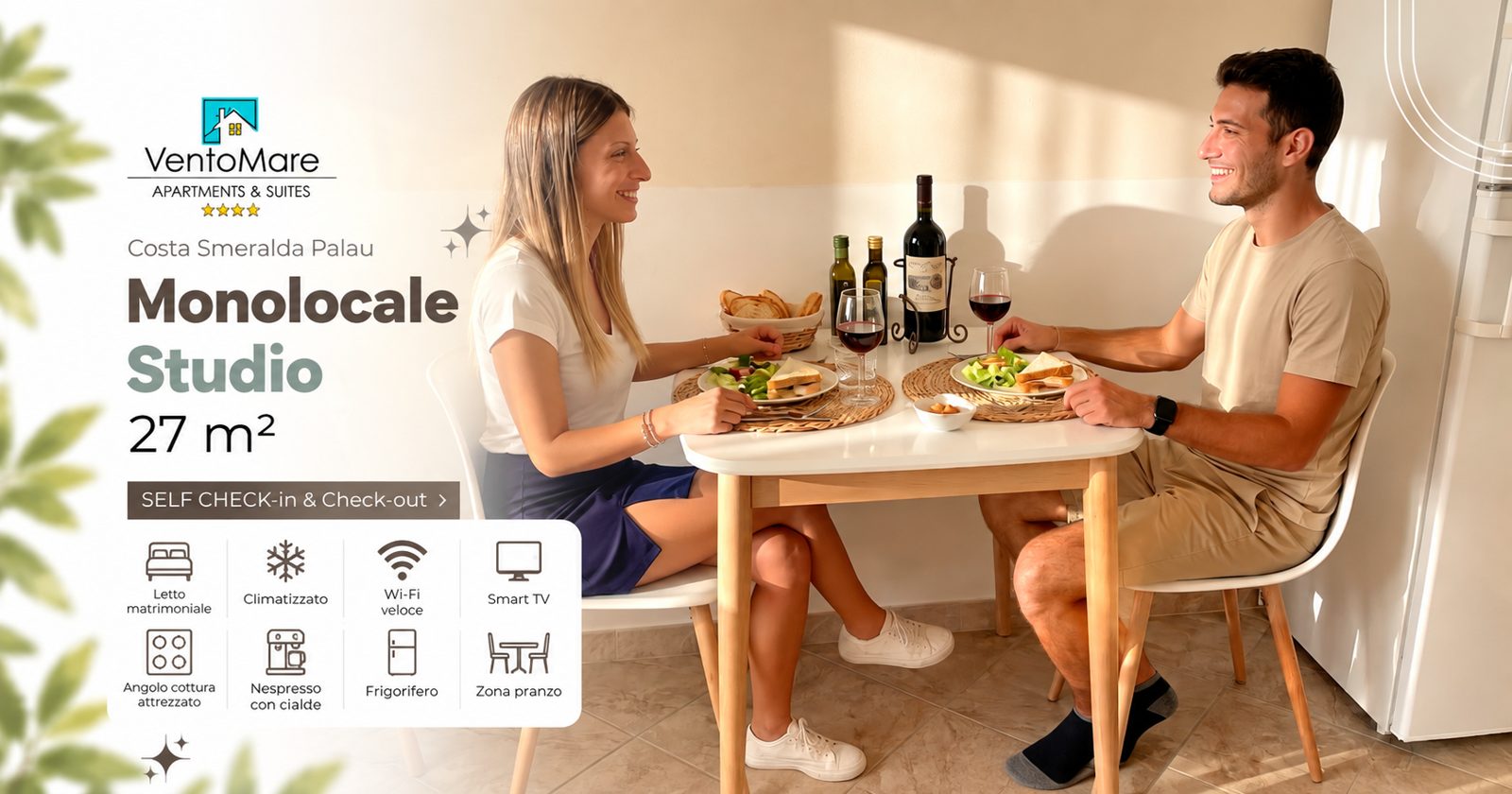 Grafica promozionale appartamento C: tavolo pranzo — appartamento C, Palau Sardegna